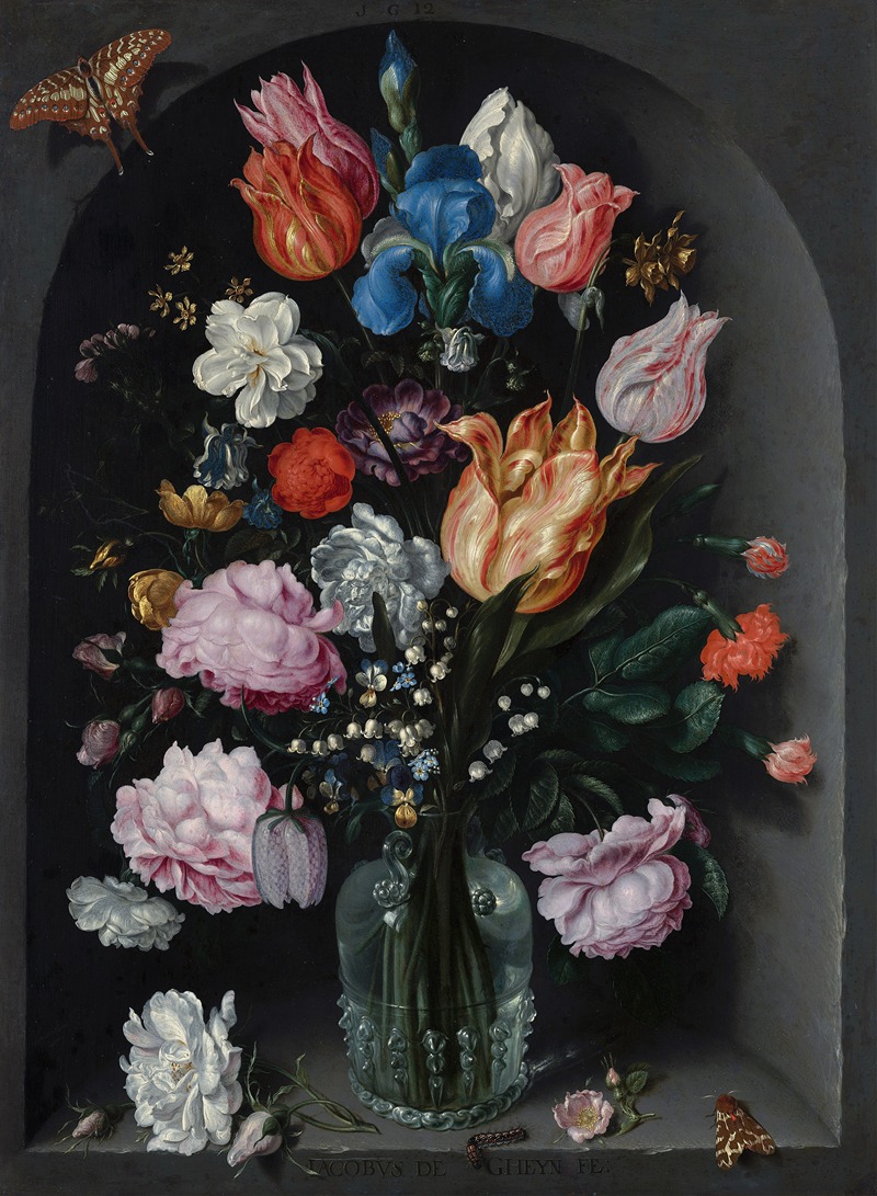 Flowers in a Glass Flask by Якоб де Гейн II, 1612 — digital art print download