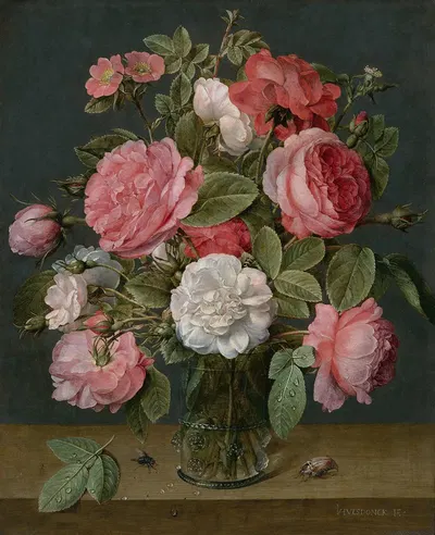 Roses in a Glass Vase by Jacob van Hulsdonck — digital art print download