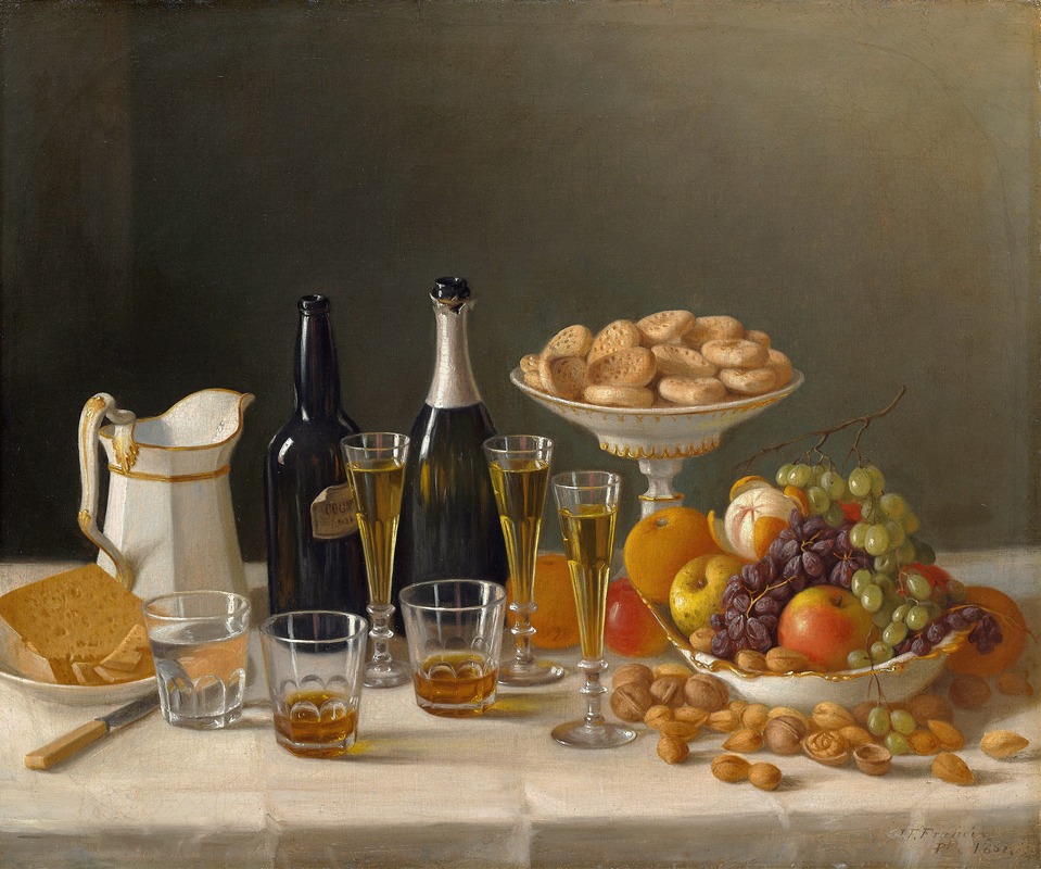 Wine, Cheese, and Fruit by Джон Ф. Фрэнсис, 1857 — digital art print download