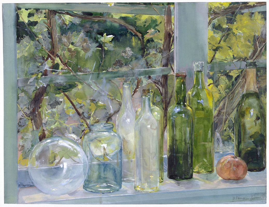 Windowsill with Bottles, a Glass Globe and an Apple — Menso Kamerlingh Onnes