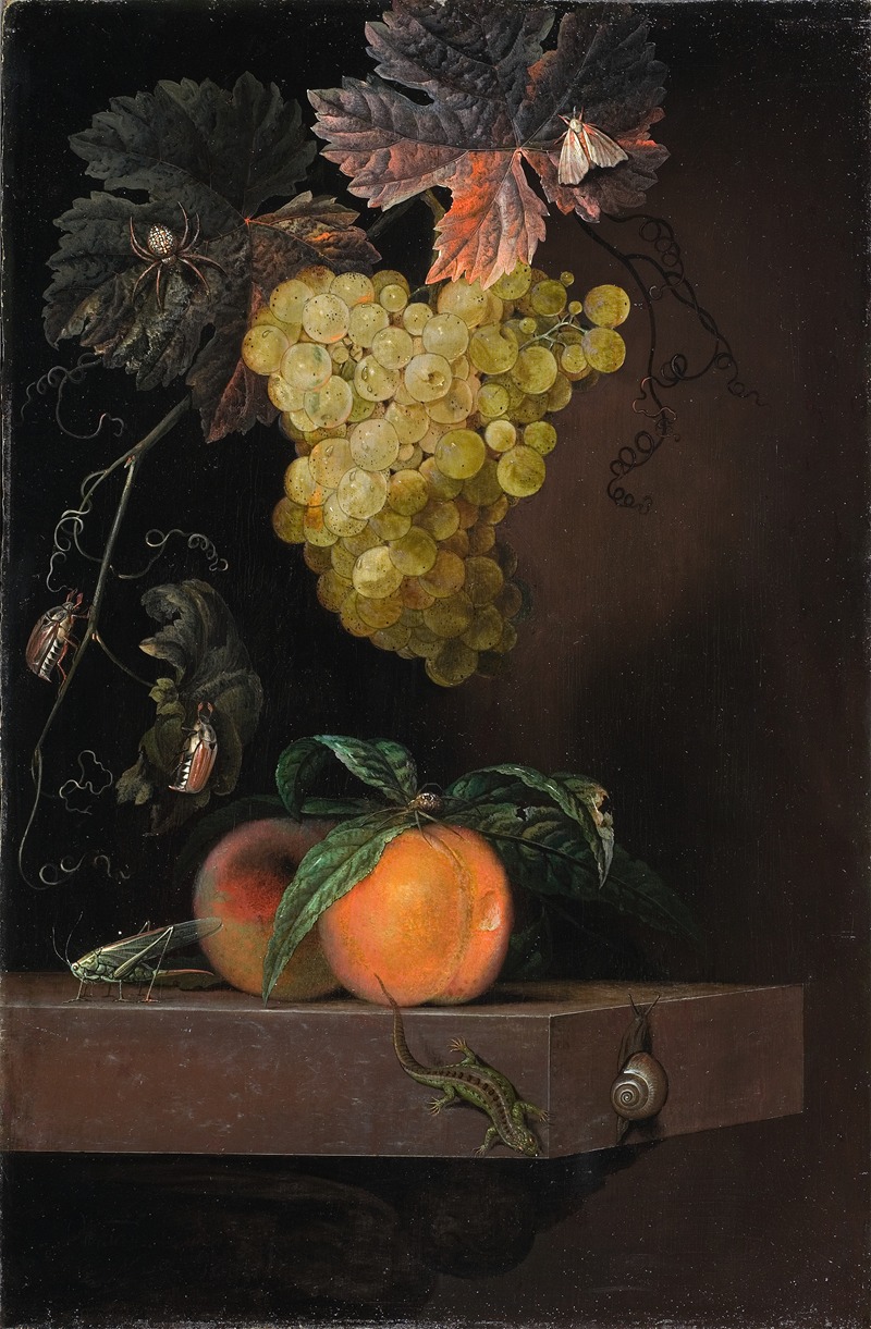 Still Life with Fruit, Lizard and Insects by Ottmar Elliger, 1664 — digital art print download