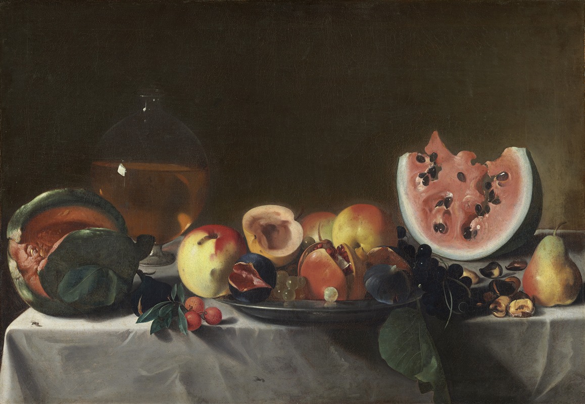 Still Life with Fruit and Carafe by Pensionante del Saraceni — digital art print download
