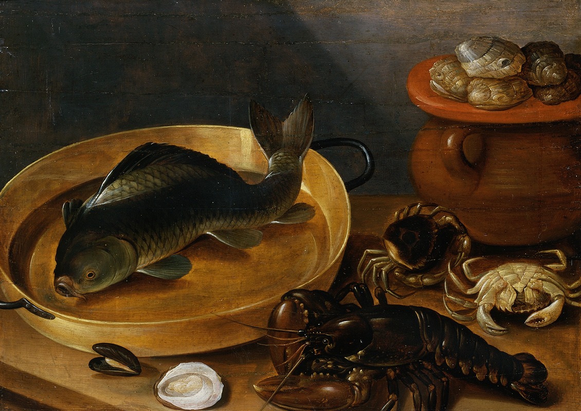 Kitchen Still Life with a Carp and Shellfish by Аноним — digital art print download