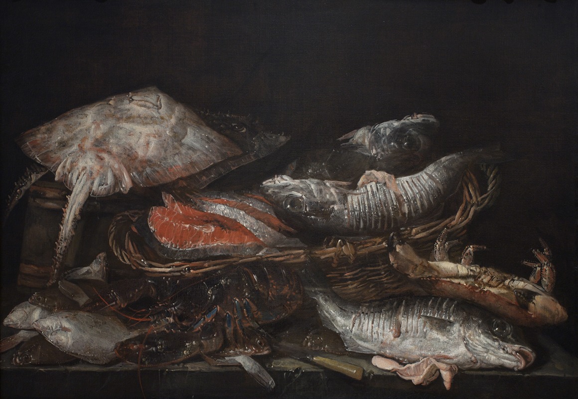 Still Life With Fish On A Stone Table by Авраам ван Бейерен, 1635 – 1690 — digital art print download
