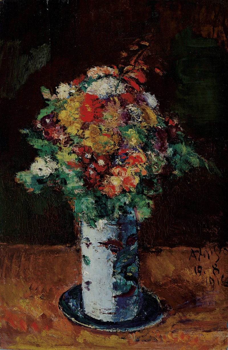 Blumenstrauß In Walzenkrug Auf Teller — Anton Faistauer