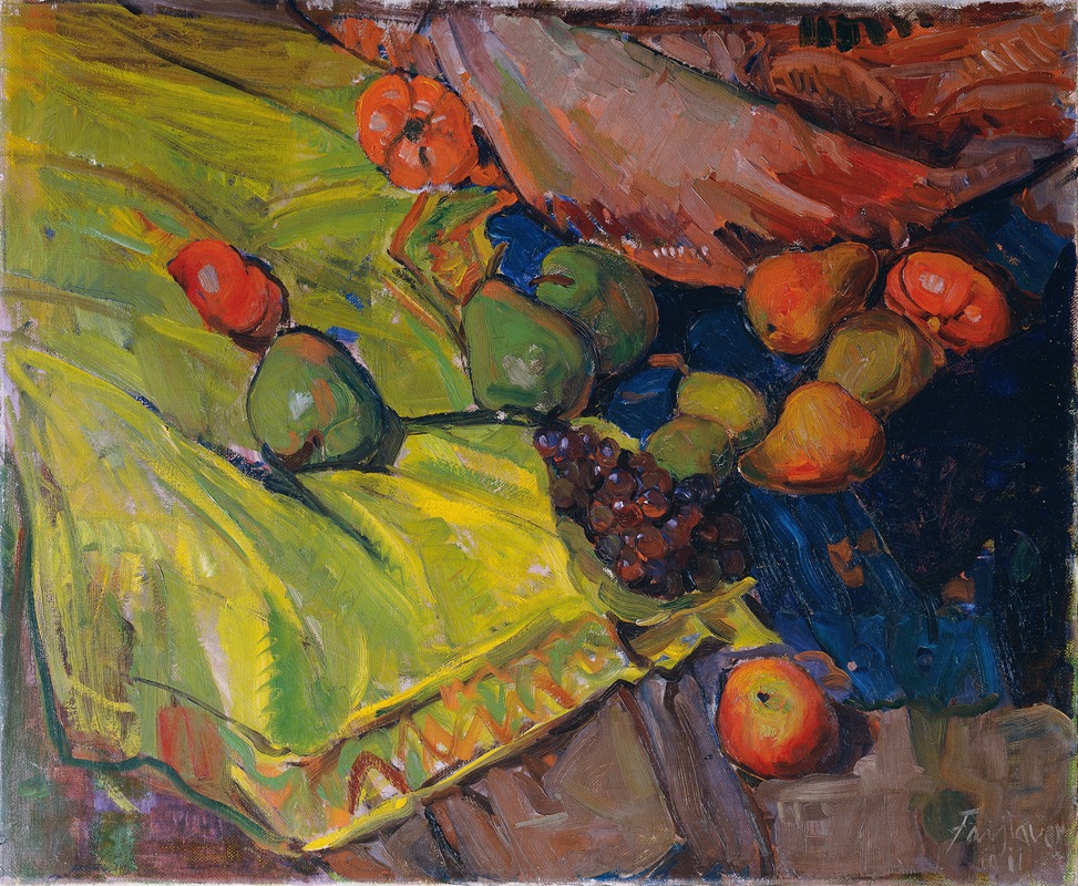 Stillleben Mit Früchten Auf Grünem Tuch — Anton Faistauer