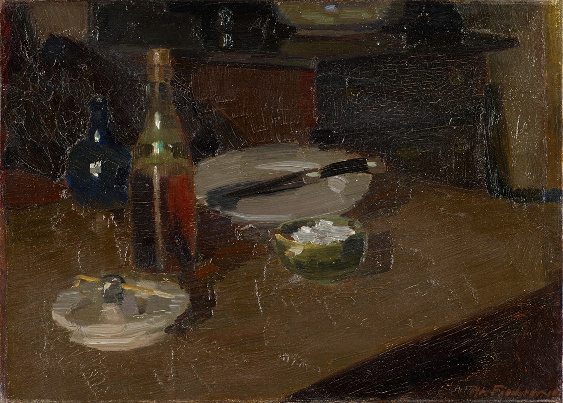 Still Life With Plate And Bottle by Арнольд Фихтер, 1910 — digital art print download