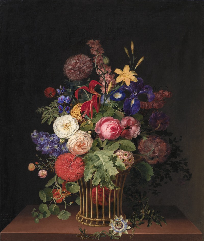 En Let Rørkurv Med Blomster — Cladius Detlev Fritzsch