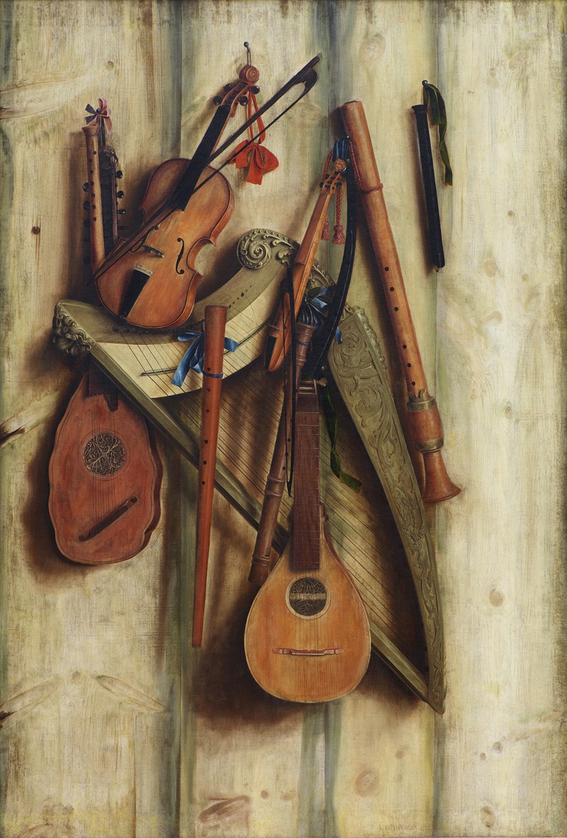 Board Partition With Musical Instruments. Trompe L'oeil by Cornelius Norbertus Gijsbrechts, 1672 — digital art print download