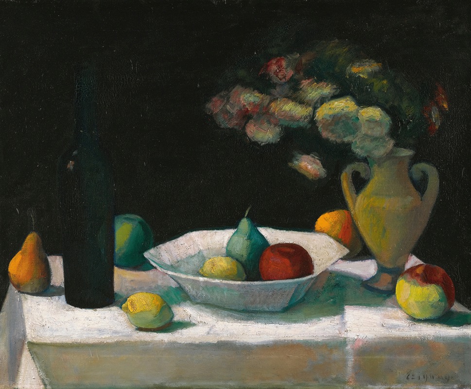 Still Life With Bottle And Fruit by Dezsö Czigány — digital art print download