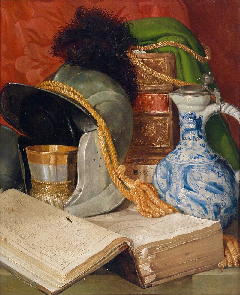 Stillleben Mit Folianten Und Helm by Ferdinand Beer, 1837 — digital art print download