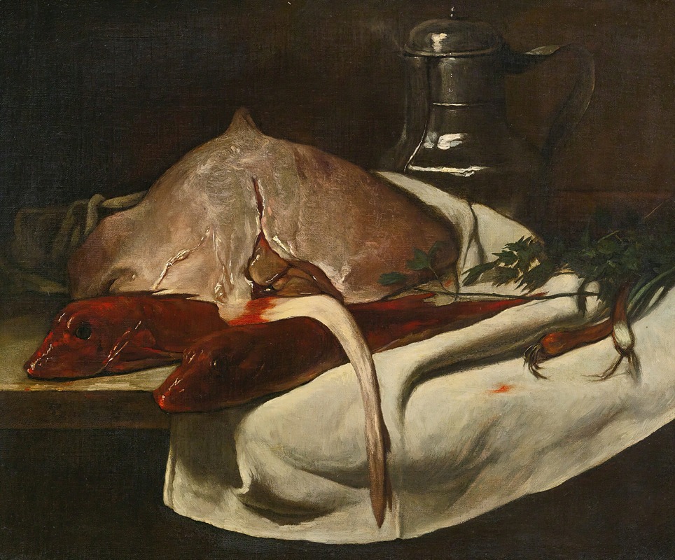 Still Life With Sting Ray And Red Mullets by Франсуа Бонвен, 1870 — digital art print download