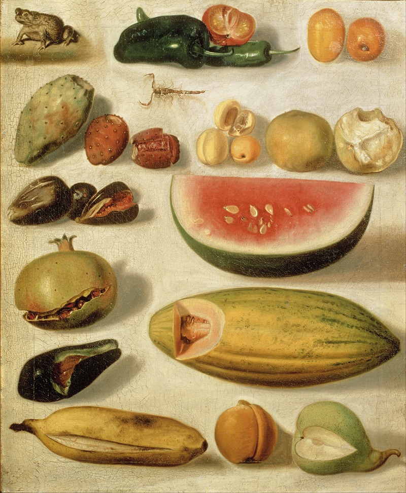 Still Life With Fruit (With Scorpion And Frog) — Hermenegildo Bustos