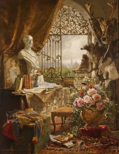 Stillleben Mit Büste Des Kronprinzen Rudolf by Уго Шарлемон, 1890 — digital art print download