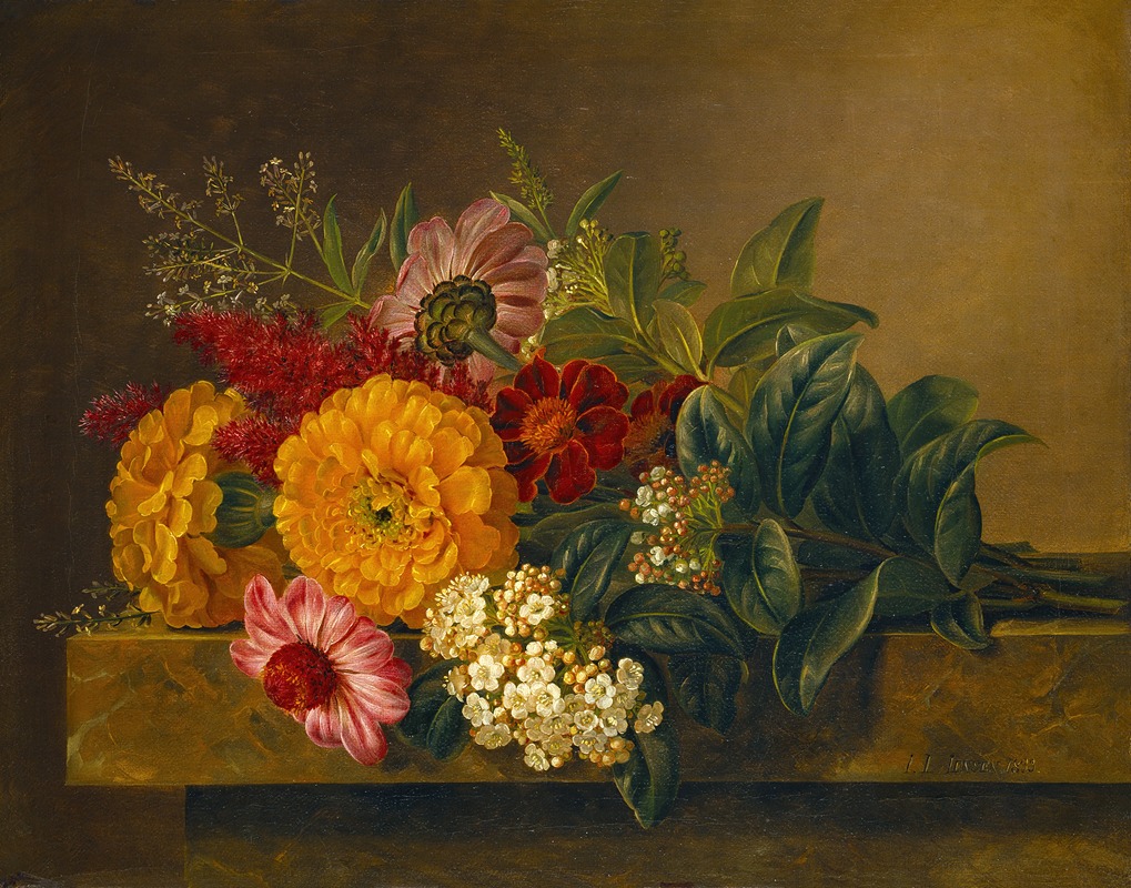 Flowers In A Vase On A Marble Tabletop — Johan Laurentz Jensen