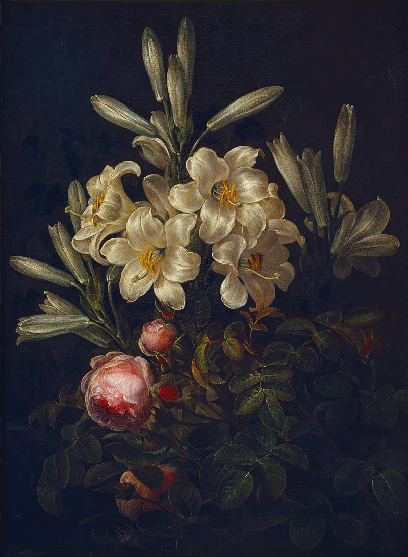 White Lilies And Roses by Johan Laurentz Jensen, 1843 — digital art print download