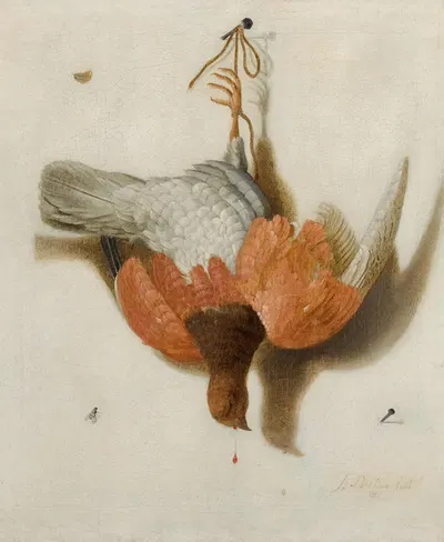 A Trompe L'œil With A Willow Ptarmigan Hanging From A Nail by Jacob Biltius, 1665 — digital art print download