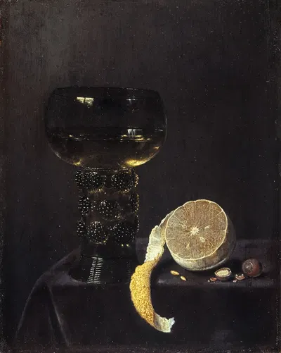 Still Life With Wine Glass And Cut Lemon by Jan Jansz. van De Velde III, 1649 — digital art print download