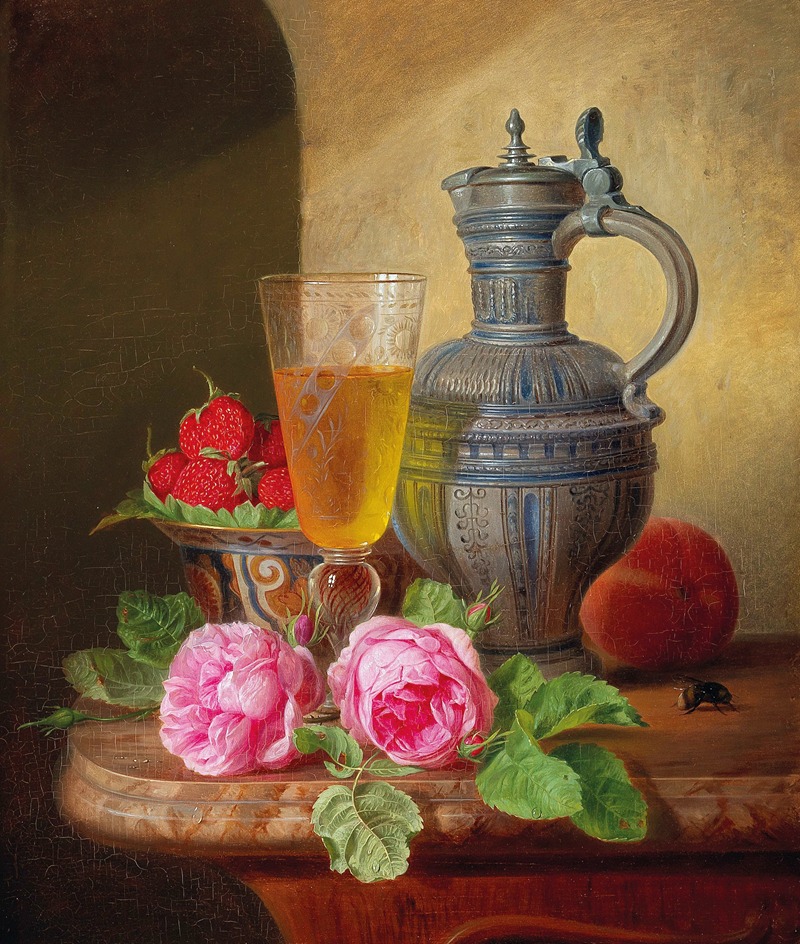 Still Life With Roses And Strawberries — Josef Schuster