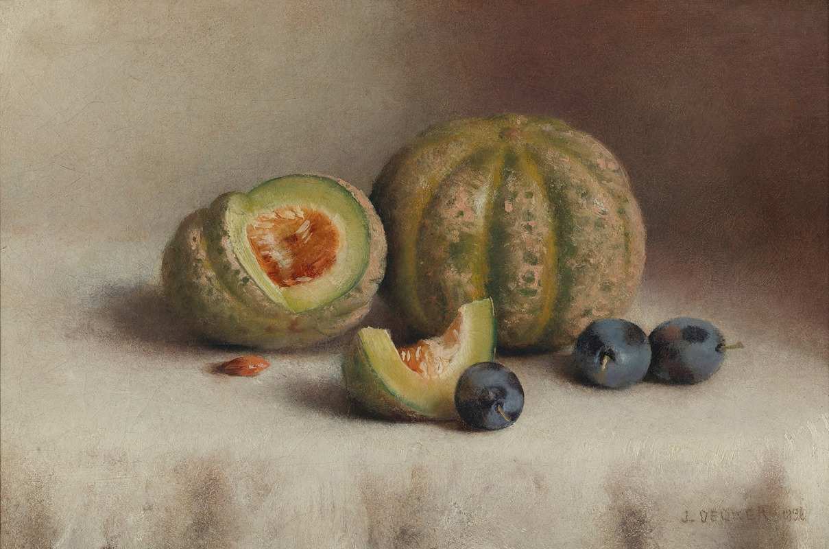 Still Life With Plums And Melons by Джозеф Деккер, 1896 — digital art print download