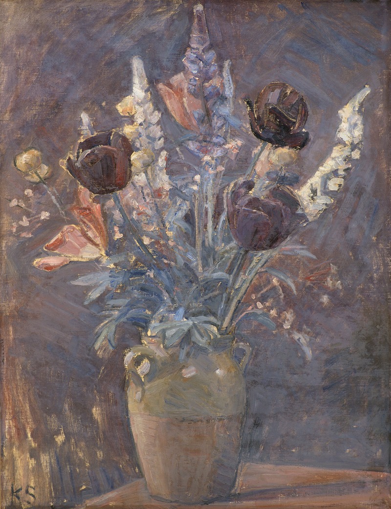 Lervase Med Tulipaner Og Andre Blomster — Karl Schou