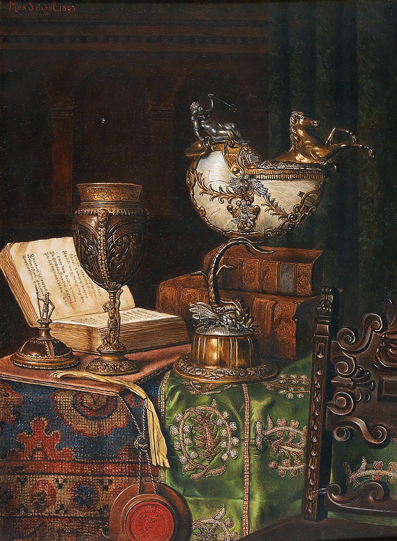 Still Life With Nautilus Goblet And Books — Max Schödl