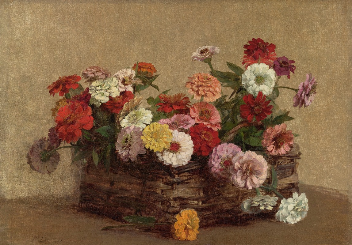 Panier De Zinnias by Victoria Fantin-Latour, 1888 — digital art print download