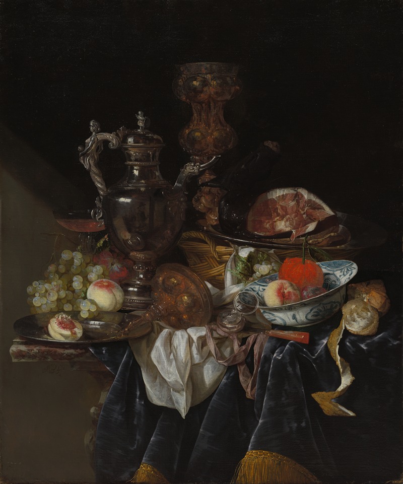 Silver Wine Jug, Ham, and Fruit by Авраам ван Бейерен — digital art print download