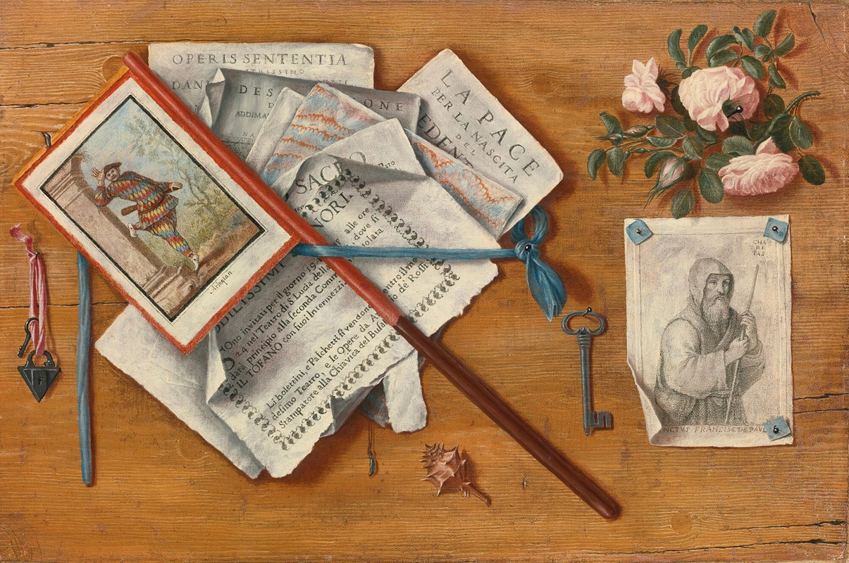 Trompe L'oeil Still Life With Letters And Other Objects On A Board — Antonio Cioci
