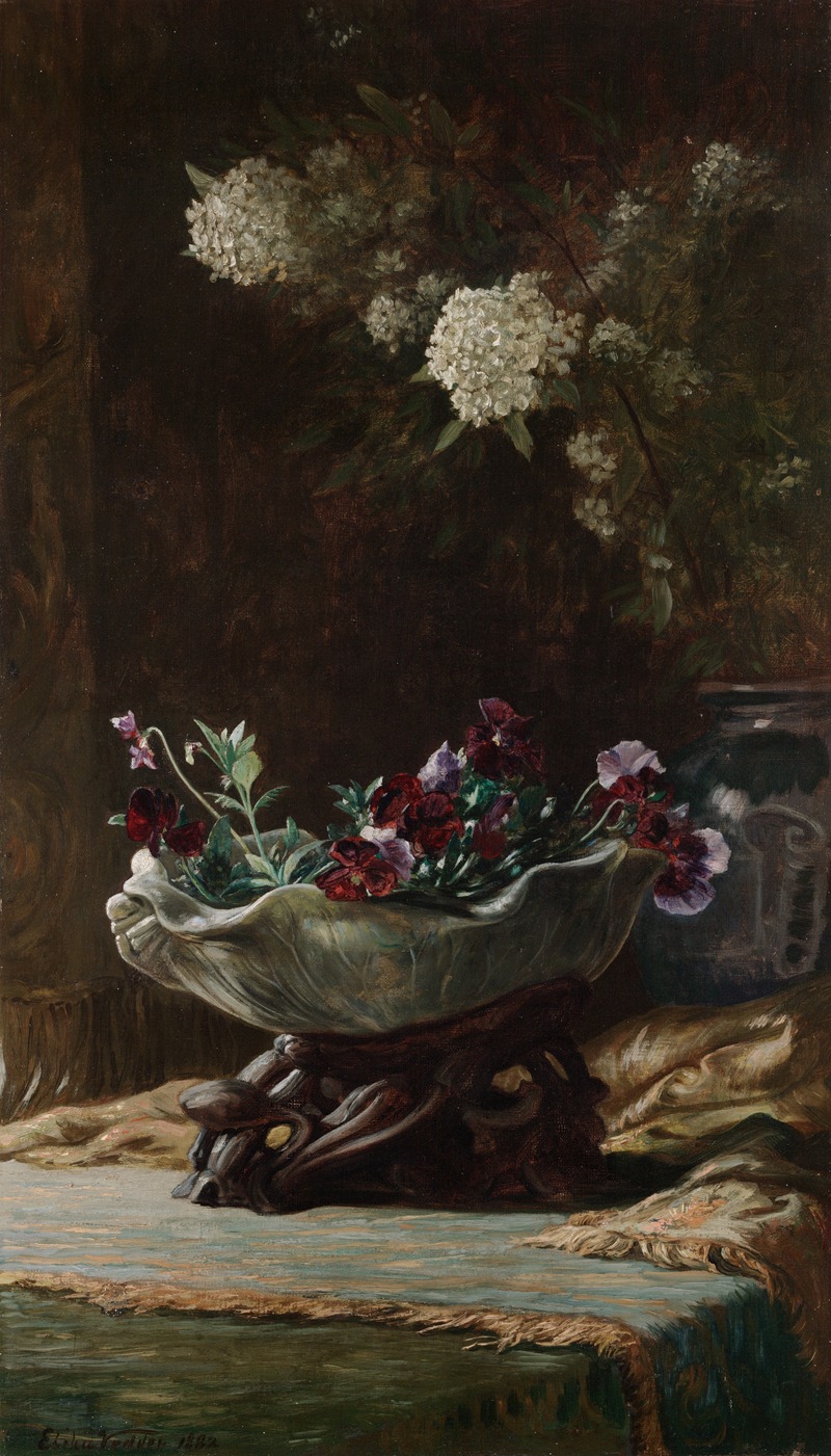 Pansies and Spirea by Элиху Веддер, 1882 — digital art print download