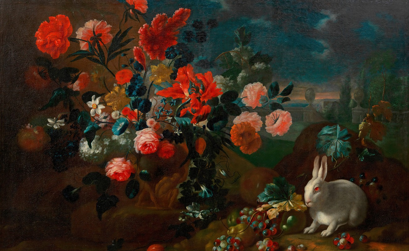Blumenstillleben mit Kaninchen by Franz Werner von Tamm — digital art print download