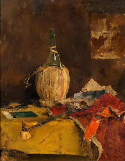 Stillleben mit Chiantiflasche by Fritz Rojka — digital art print download