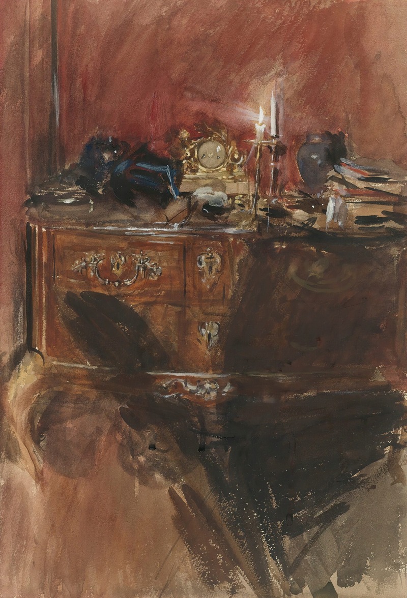 View Of An Interior With A Louis Xv Commode — Giovanni Boldini