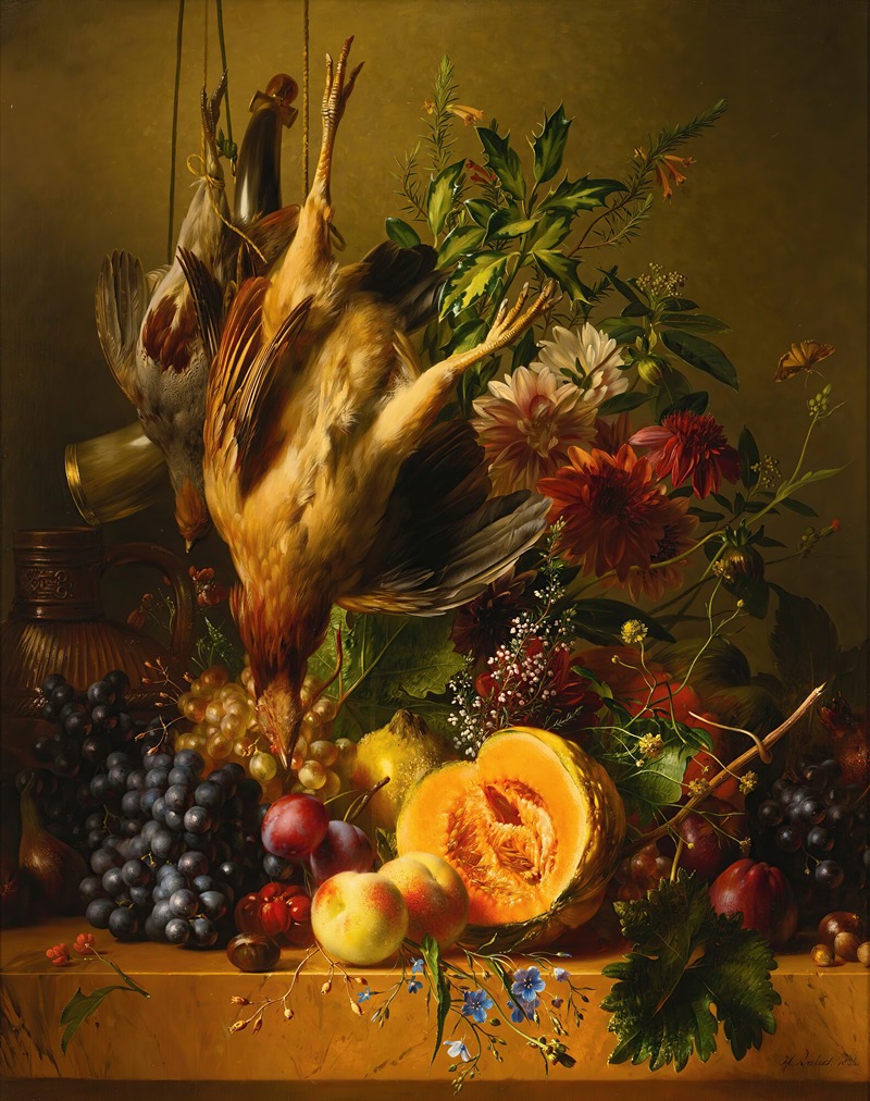 Still Life With Game And Fruit by Hendrik Reekers, 1844 — digital art print download