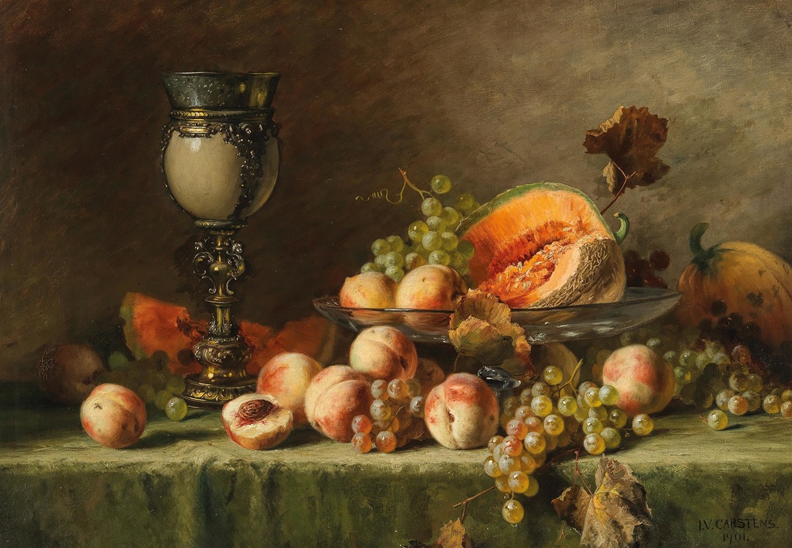 A Still Life with Peach, Grapes and Pumpkin — Julius Victor Carstens