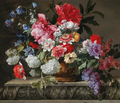 A still life with roses, tulips, anemones, sprigs of lilac, viburnums and shrubs by Nicolas Baudesson — digital art print…