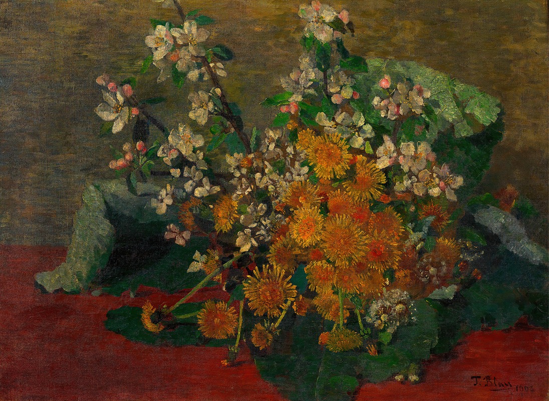 Blumenstück (Löwenzahn und Apfelblüten) by Тина Блау, 1902 — digital art print download