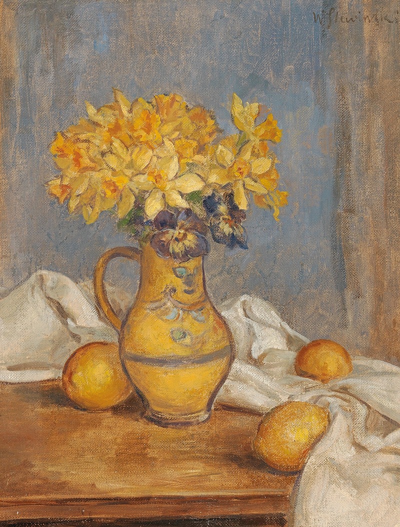 Daffodils in a Vase and Lemons by Владислав Слевиньский — digital art print download