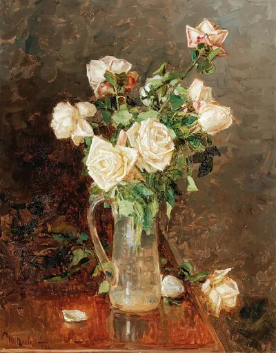 A bouquet of roses in a glass ewer by Yuliy Yulevich Klever the Younger, 1912 — digital art print download