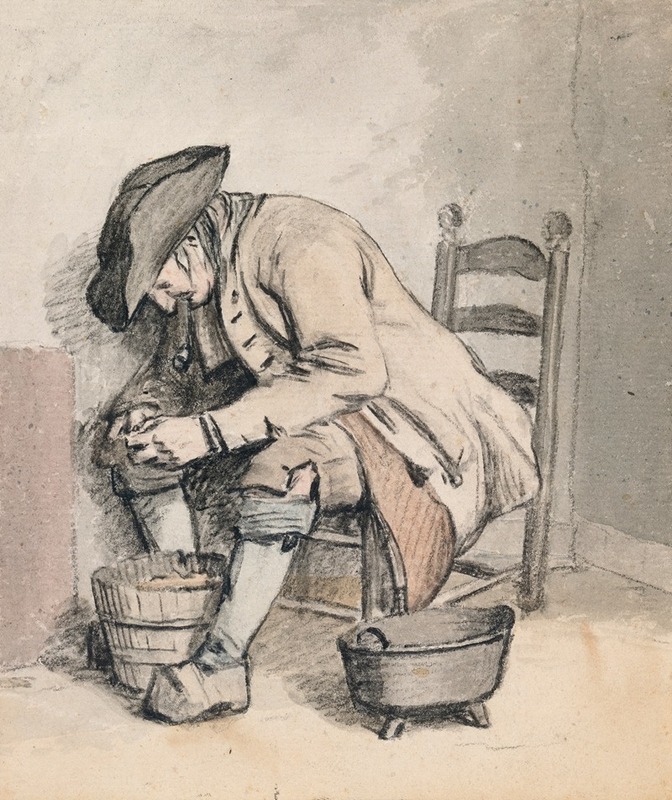 A Seated Man Leaning over a Pail by Уибранд Хендрикс — digital art print download