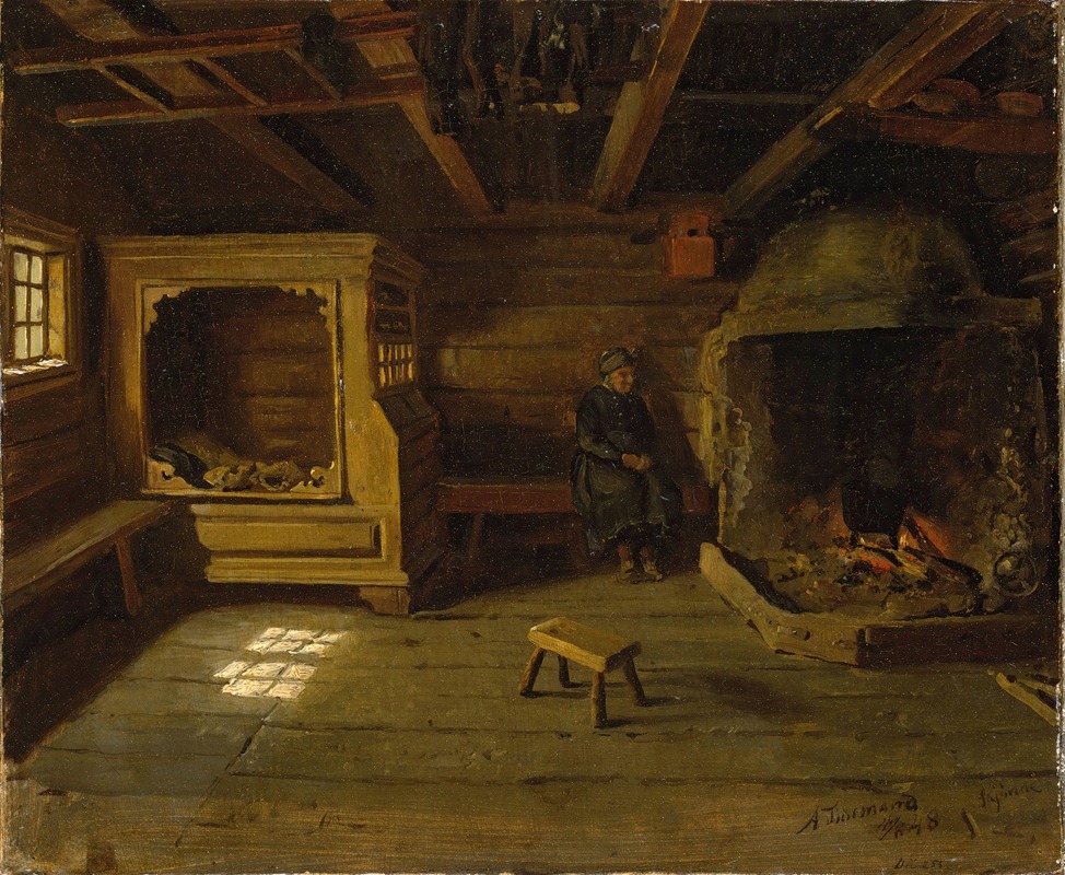 Farm Interior from Skjønne in Numedal — Adolph Tidemand
