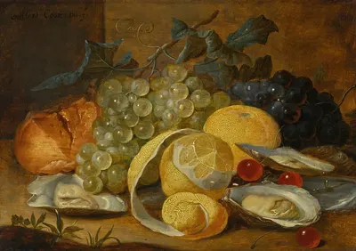 Still life with lemons, oysters and cherries by Alexander Coosemans — digital art print download