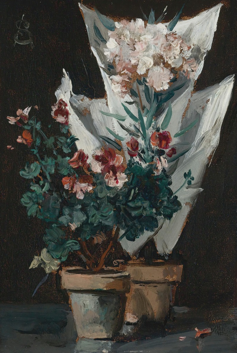 Still life with potted geraniums by Альфред Стивенс — digital art print download