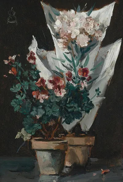 Still life with potted geraniums by Альфред Стивенс — digital art print download