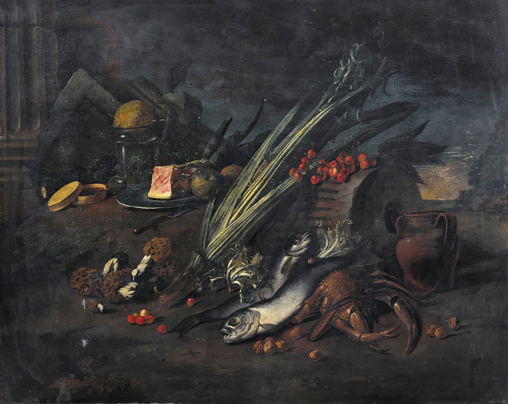 Still life with fish and mushrooms — Angelo Maria Rossi