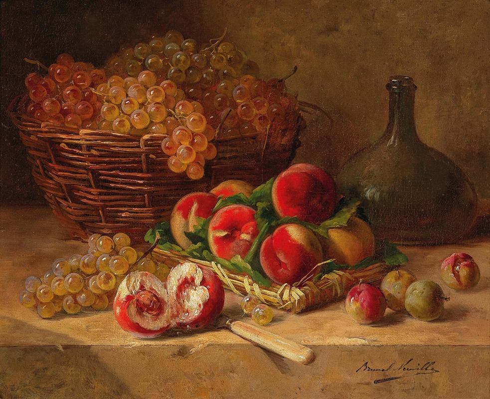 Fruit Still Life with Peaches and Grapes — Arthur-Alfred Brunel de Neuville