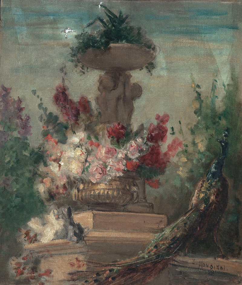 Fleurs et paon by Charles Monginot, 1889-1892 — digital art print download