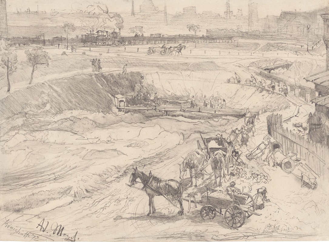 Open pit mine in Königshütte by Адольф фон Менцель, 1872 — digital art print download