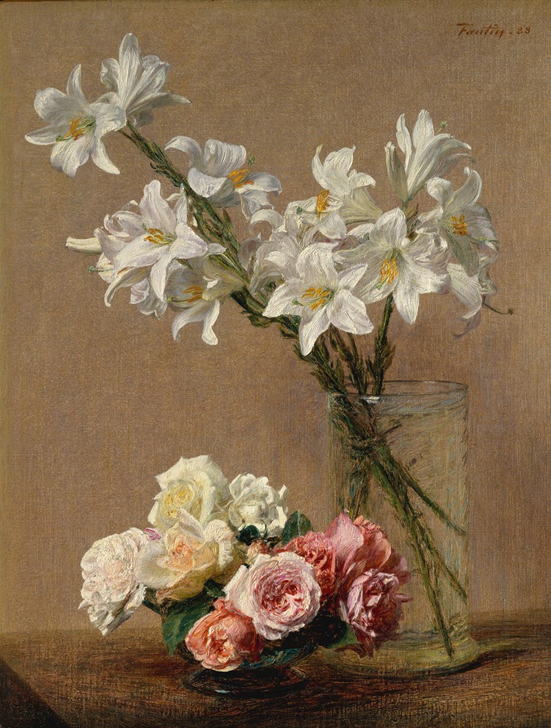 Roses and Lilies by Анри Фантен-Латур, 1888 — digital art print download
