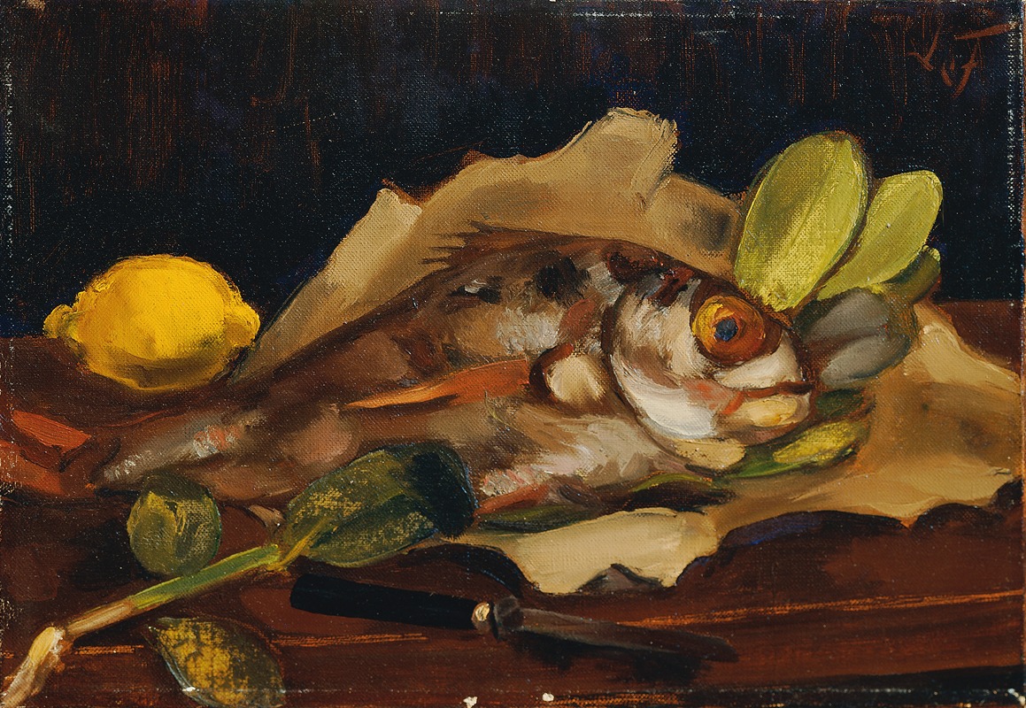 Fischstillleben mit Zitrone by Анри Виктор Габриэль Ле Фоконье, 1921 — digital art print download